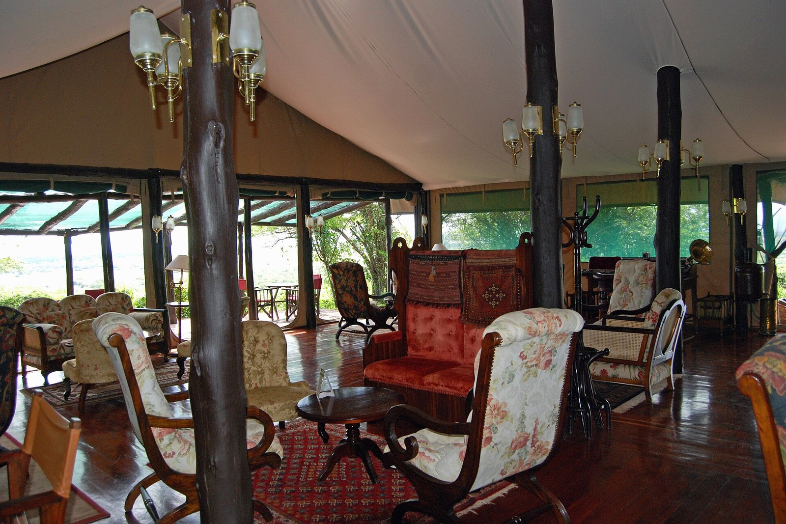 Luxury tented safari camp under a starry sky